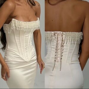 House of CB Cream Midi Dress with Pearl Detailing